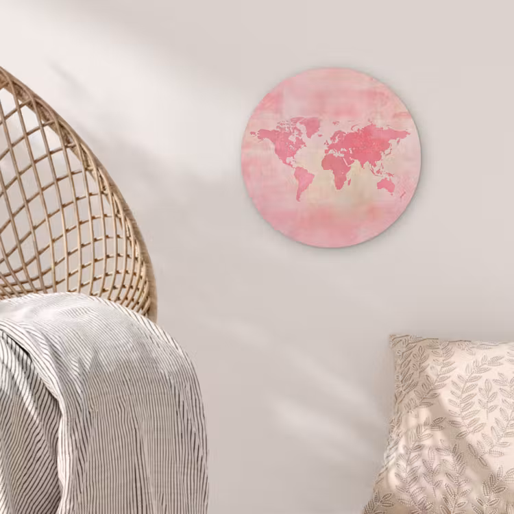 Wereldkaart - Roze - Vaag Akoestische PET Vilt - Rond klein -sfeer4