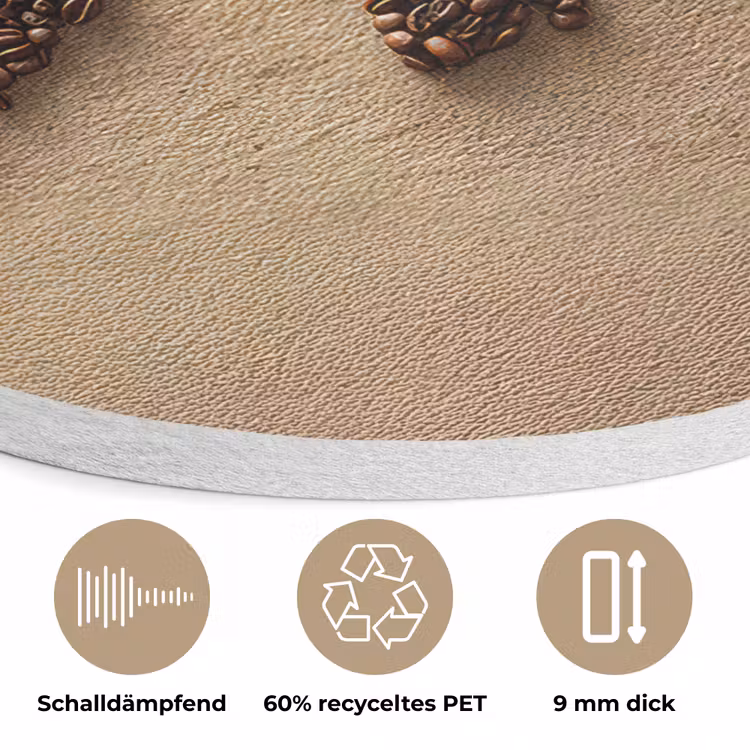 Wereldkaart - Zandkleur - Koffiebonen Akoestische PET Vilt - Rond klein -closeup_DE