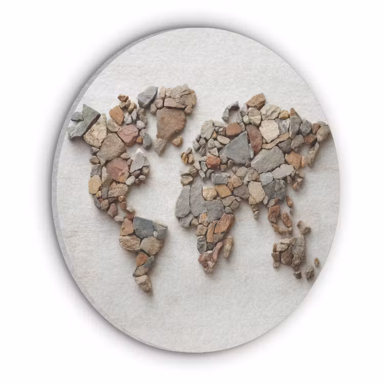 Wereldkaart - Stenen - Wit Akoestische PET Vilt - Rond klein -3d
