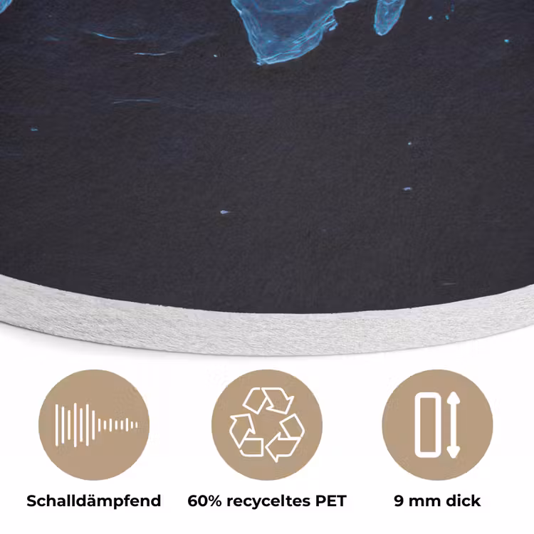 Wereldkaart - Waterstructuur - Blauw Akoestische PET Vilt - Rond klein -closeup_DE