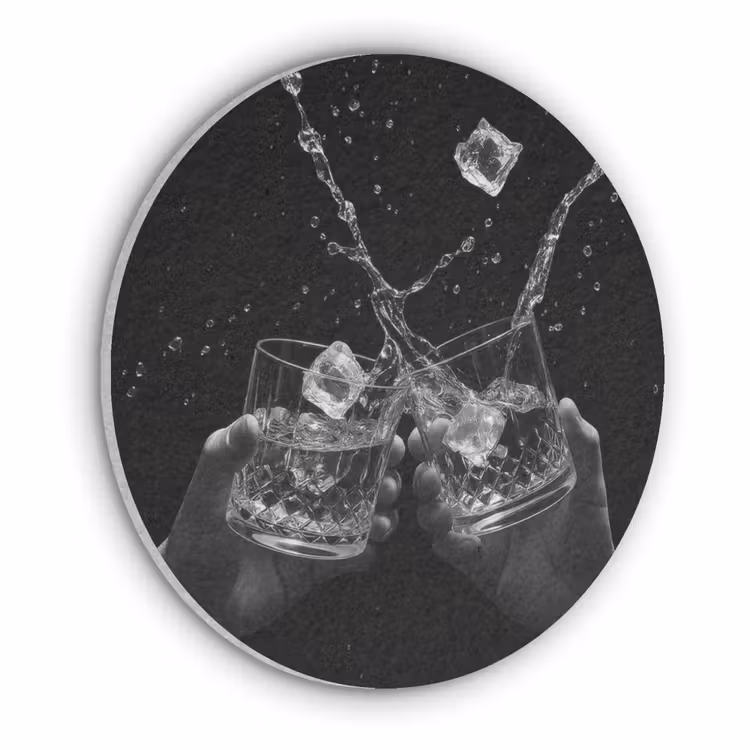 Whiskyglazen - Ijs - Spetters - Zwart Akoestische PET Vilt - Rond klein -3d