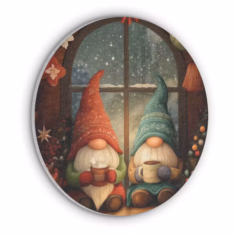 Gnooms - Kerst - Raam - Kleurrijk Akoestische PET Vilt - Rond klein -3d