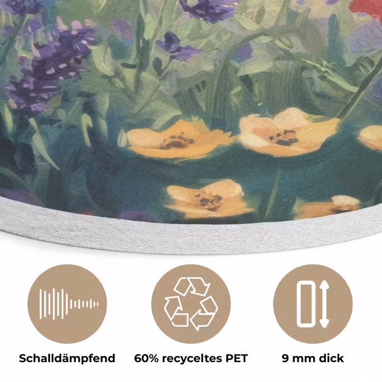 Weide - Bloemen - Kleurrijk Akoestische PET Vilt - Rond klein -closeup_DE