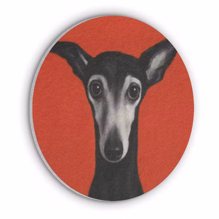 Windhond - Minimalistisch - Rood Akoestische PET Vilt - Rond klein -3d