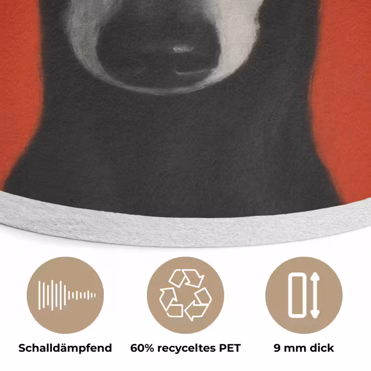 Windhond - Minimalistisch - Rood Akoestische PET Vilt - Rond klein -closeup_DE