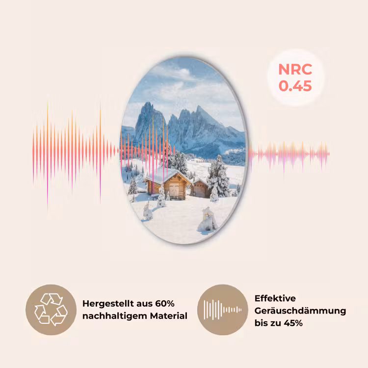 Winter - Huisje - Bergen - Uitzicht - Sneeuw Akoestische PET Vilt - Rond klein -USP_DE