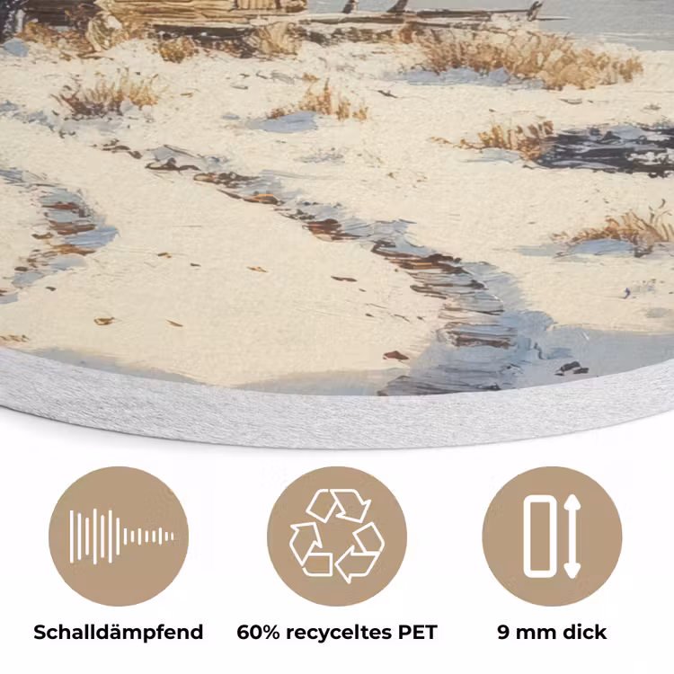 Winter - Sneeuw - Huis - Natuur Akoestische PET Vilt - Rond klein -closeup_DE