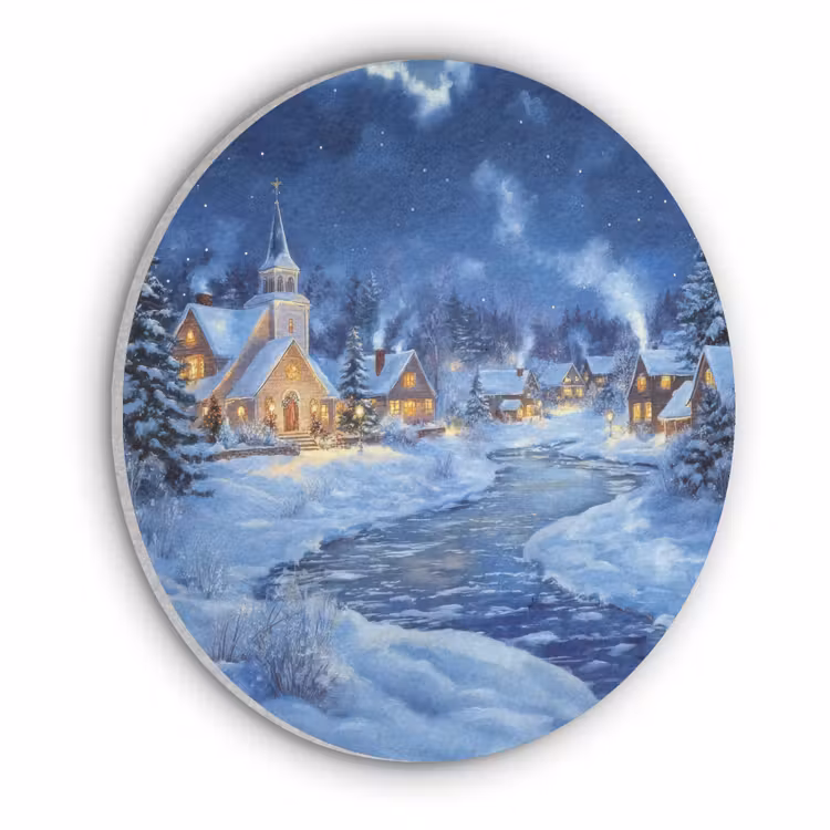 Winteravond - Kerstdorp - Donker Akoestische PET Vilt - Rond klein -3d