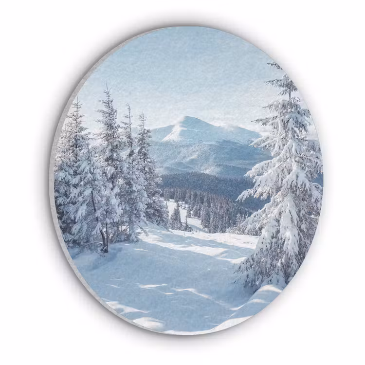 Winterlandschap - Natuur - Berg - Bomen - Sneeuw Akoestische PET Vilt - Rond klein -3d