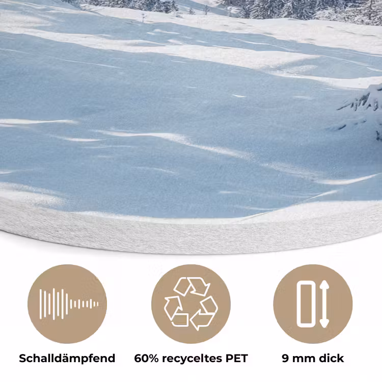 Winterlandschap - Natuur - Berg - Bomen - Sneeuw Akoestische PET Vilt - Rond klein -closeup_DE