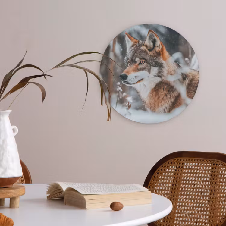 Wolf - Sneeuw - Winter - Dieren - Natuur - Sneeuw Akoestische PET Vilt - Rond klein -sfeer3