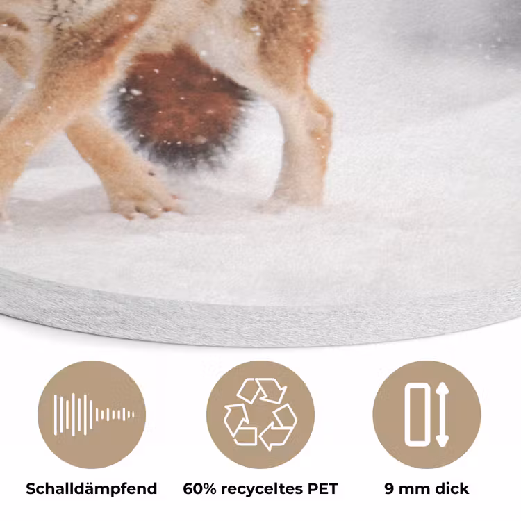 Wolf - Winter - Sneeuw - Natuur - Dieren Akoestische PET Vilt - Rond klein -closeup_DE