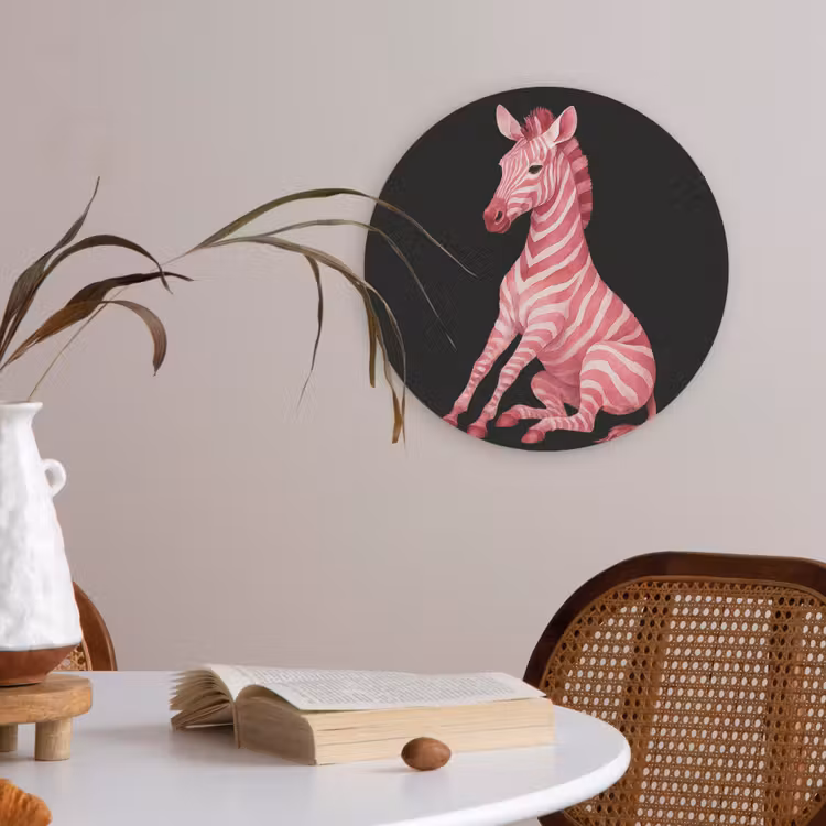 Zebra - Roze - Gestreept Akoestische PET Vilt - Rond klein -sfeer3