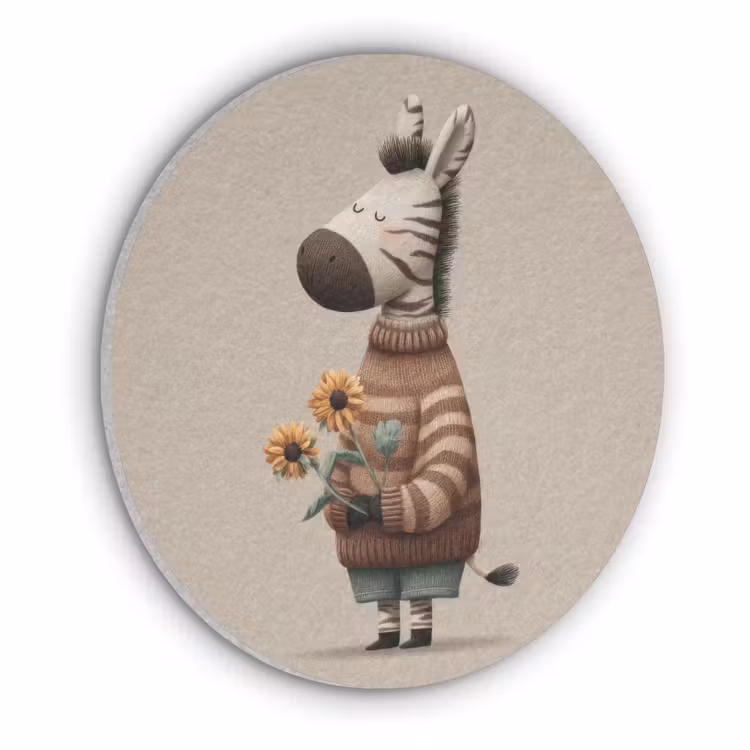 Zebra - Zonnebloemen - Warm Akoestische PET Vilt - Rond klein -3d