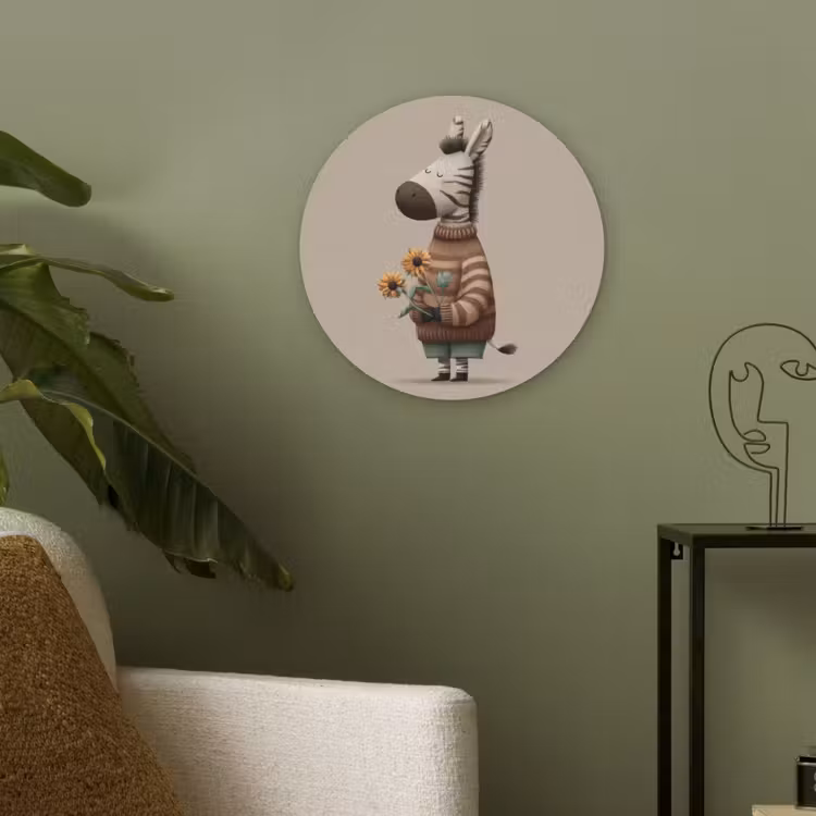 Zebra - Zonnebloemen - Warm Akoestische PET Vilt - Rond klein -sfeer2