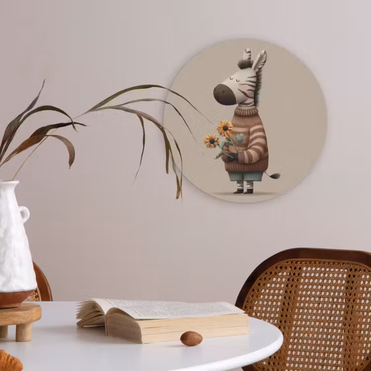 Zebra - Zonnebloemen - Warm Akoestische PET Vilt - Rond klein -sfeer3