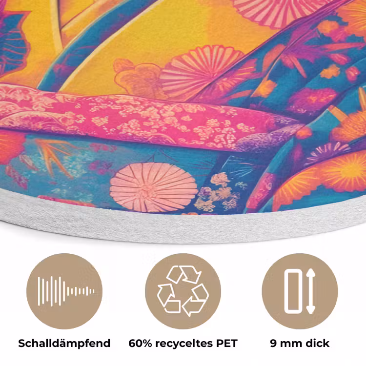 Geit - Hoorns - Kimono - Kleurrijk Akoestische PET Vilt - Rond klein -closeup_DE