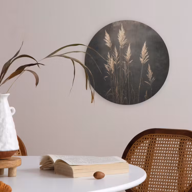 Siergras - Pluimen - Verlichting - Zwart Akoestische PET Vilt - Rond klein -sfeer3