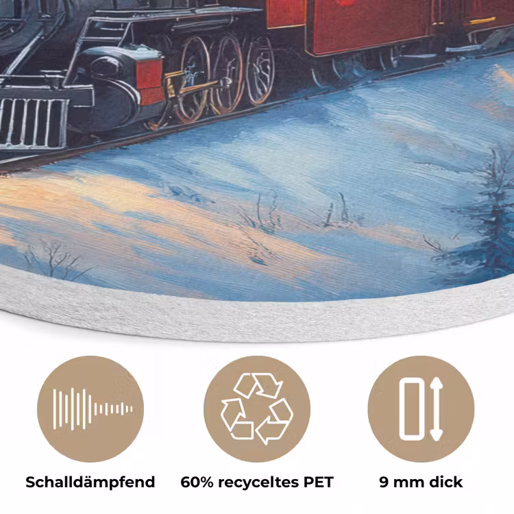 Trein - Kerst - Sneeuw - Kersttrein Akoestische PET Vilt - Rond klein -closeup_DE