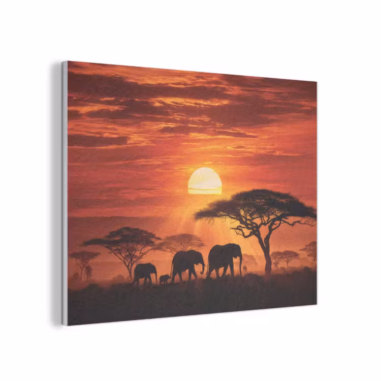 Savanne - Olifanten - Zonsondergang PET vilt klein -3d