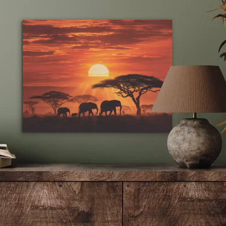 Savanne - Olifanten - Zonsondergang PET vilt klein -sfeer2