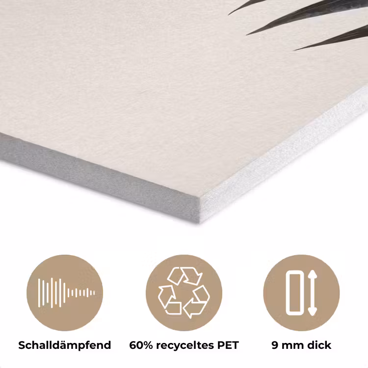 Zwart palmblad - Gouden cirkel - Beige achtergrond PET vilt klein -closeup_DE