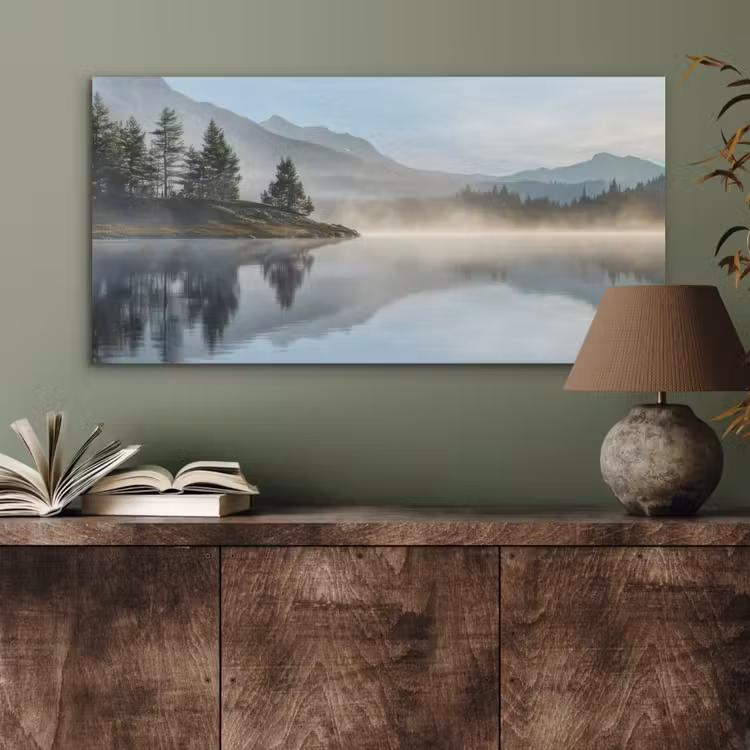Meer - Mist - Bergen - Landschap PET vilt middel -sfeer2