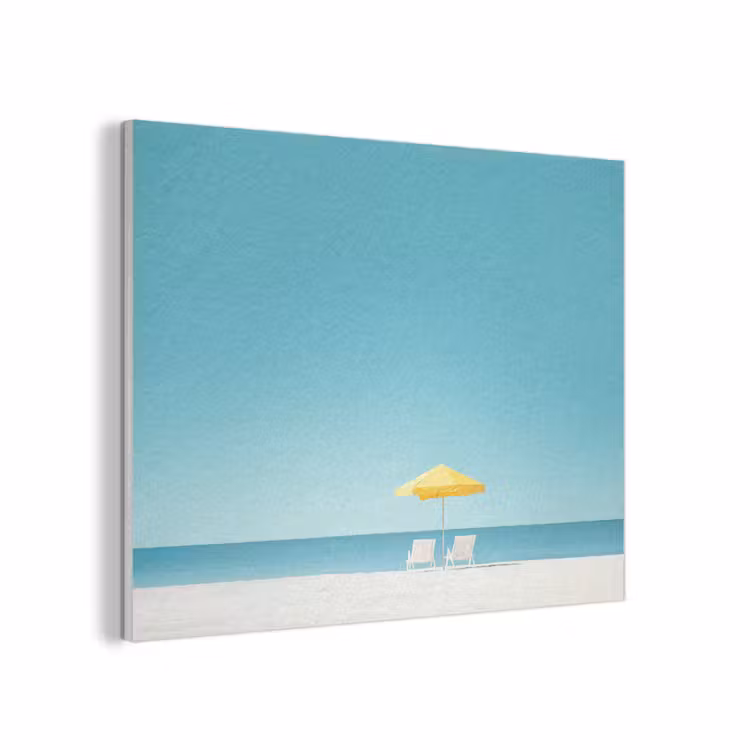 Strand - Blauwe lucht - Geel - Parasol PET vilt klein -3d