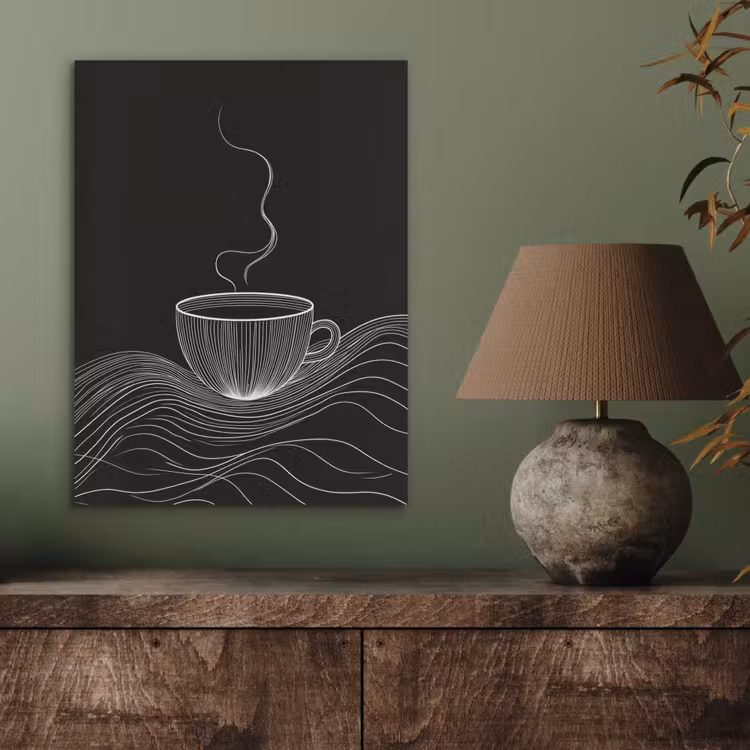 Lijntekening - Koffiekop - Zwart PET vilt klein -sfeer2
