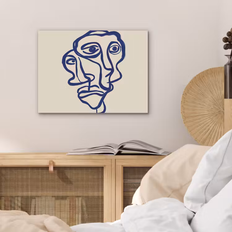 Lijntekening - Overlappende gezichten - Donkerblauw PET vilt klein -sfeer3