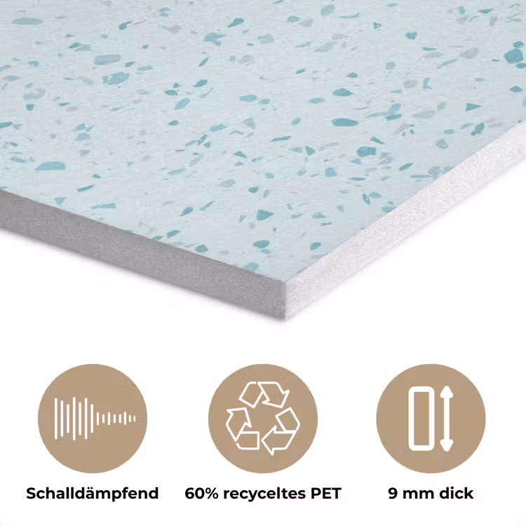 Terrazzo - Patroon - Kleurrijk - Baby Blauw PET vilt klein 837 -closeup_DE