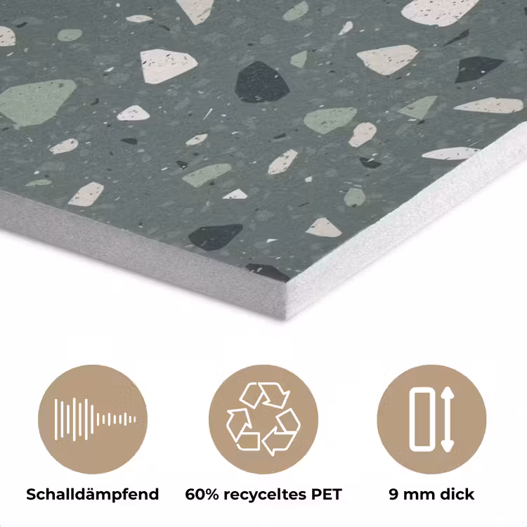 Terrazzo - Patroon - Kleurrijk - Groen PET vilt klein 837 -closeup_DE