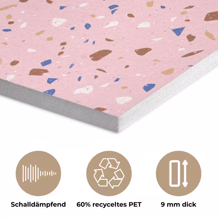 Terrazzo - Patroon - Kleurrijk - Roze PET vilt klein 837 -closeup_DE