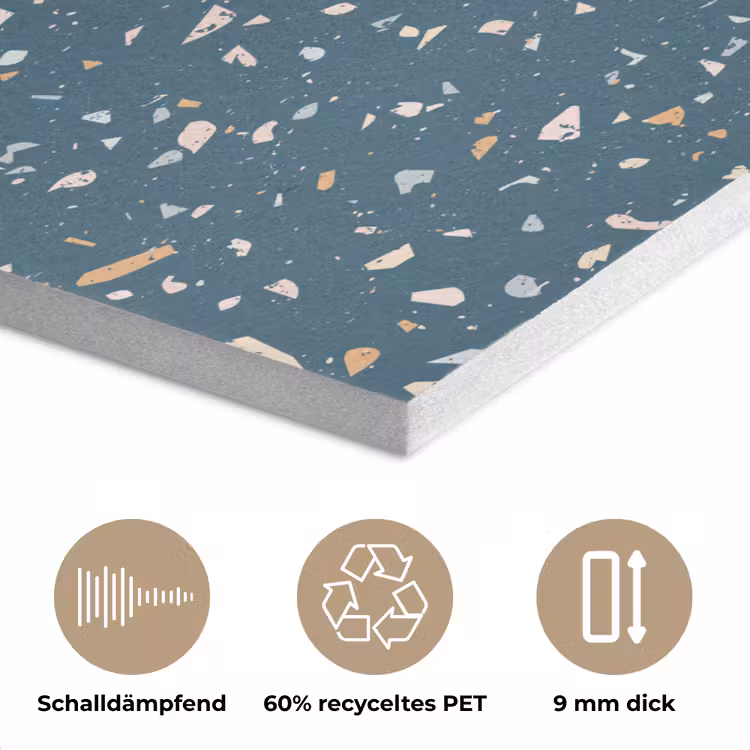 Terrazzo - Patroon - Kleurrijk - Diep blauw PET vilt klein 837 -closeup_DE