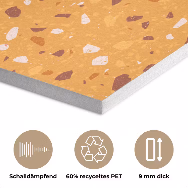 Terrazzo - Patroon - Okergeel PET vilt klein 837 -closeup_DE