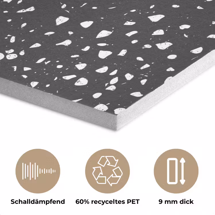 Terrazzo - Patroon - Zwart - Wit PET vilt klein 837 -closeup_DE