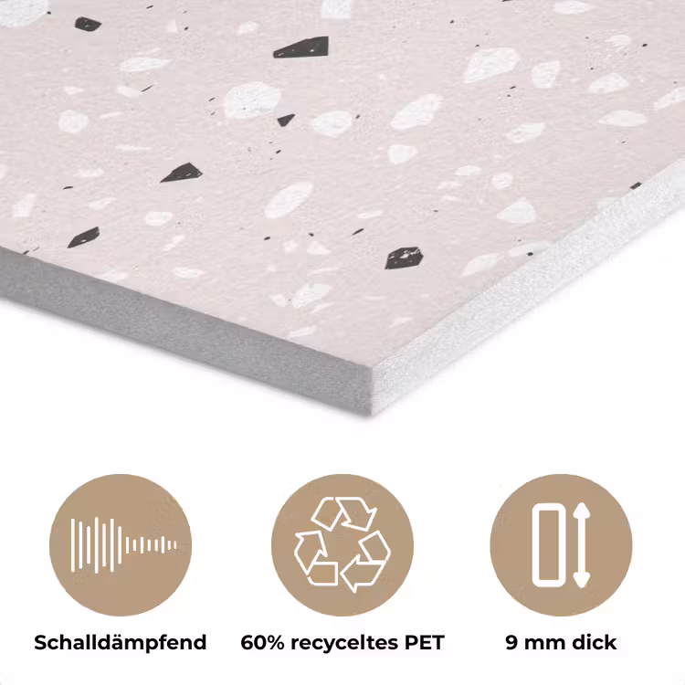 Terrazzo - Patroon - Zacht - Zwart - Wit PET vilt klein 837 -closeup_DE