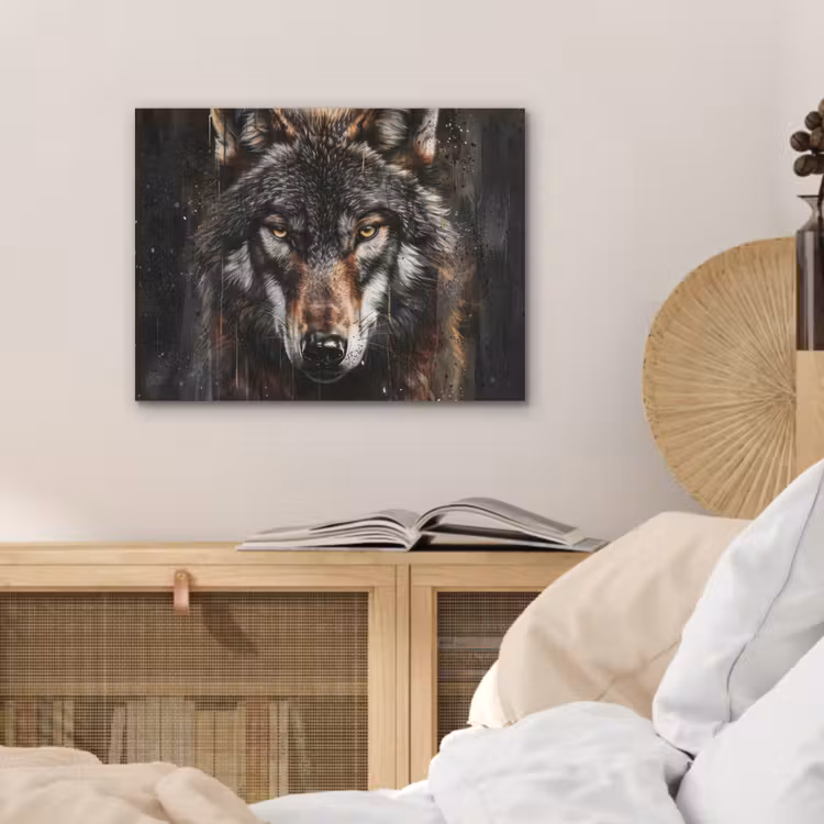 Dieren - Wolf - Portret - Zwart - Bruin PET vilt klein -sfeer3