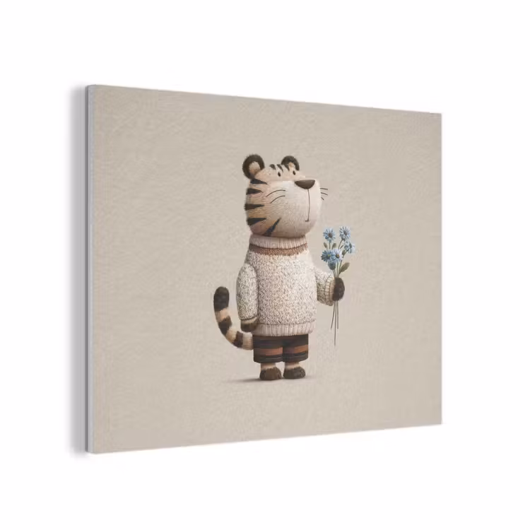 Tijger - Blauwe bloemen - Rustig PET vilt klein -3d