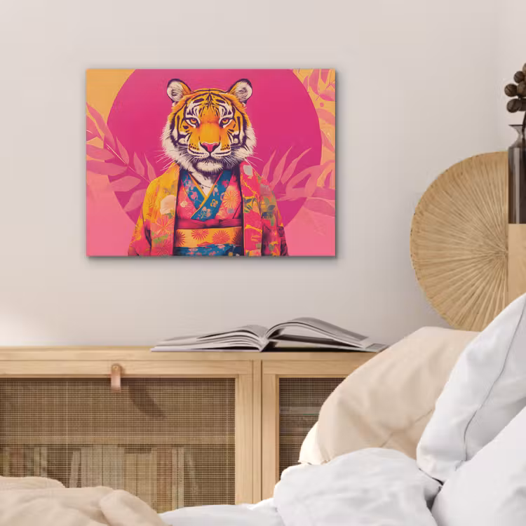 Tijger - Kimono - Planten - Roze PET vilt klein -sfeer3