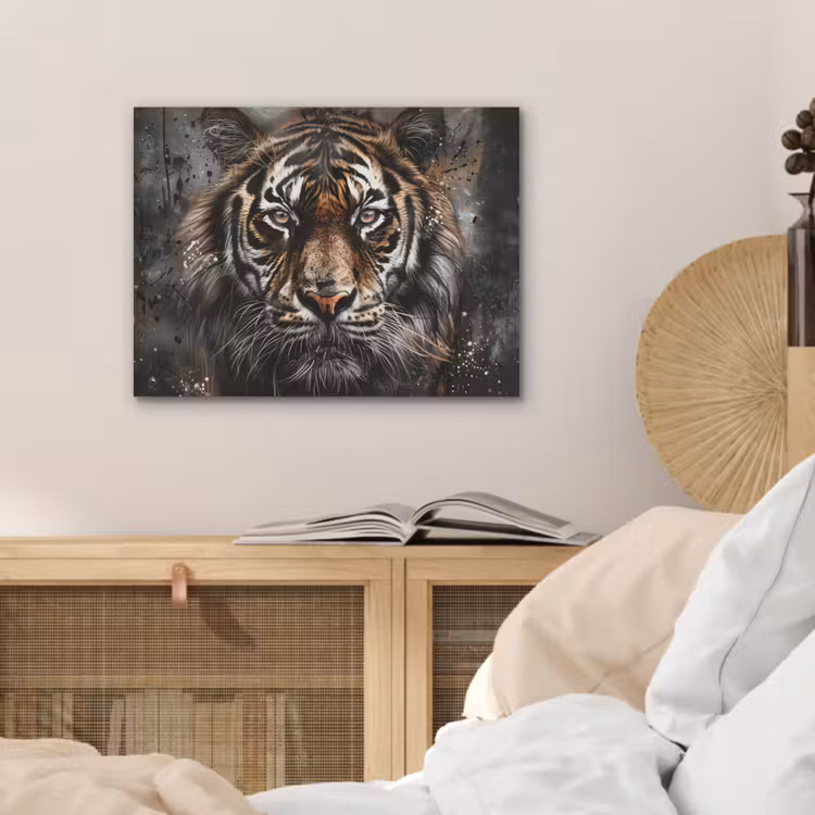 Tijger - Dieren - Portret - Luxe - Zwart PET vilt klein -sfeer3