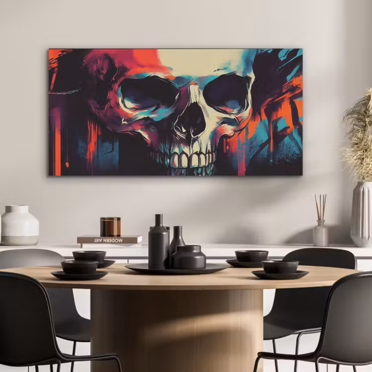 Schedel - Abstract - Rood - Blauw - Graffiti PET vilt middel -sfeer1