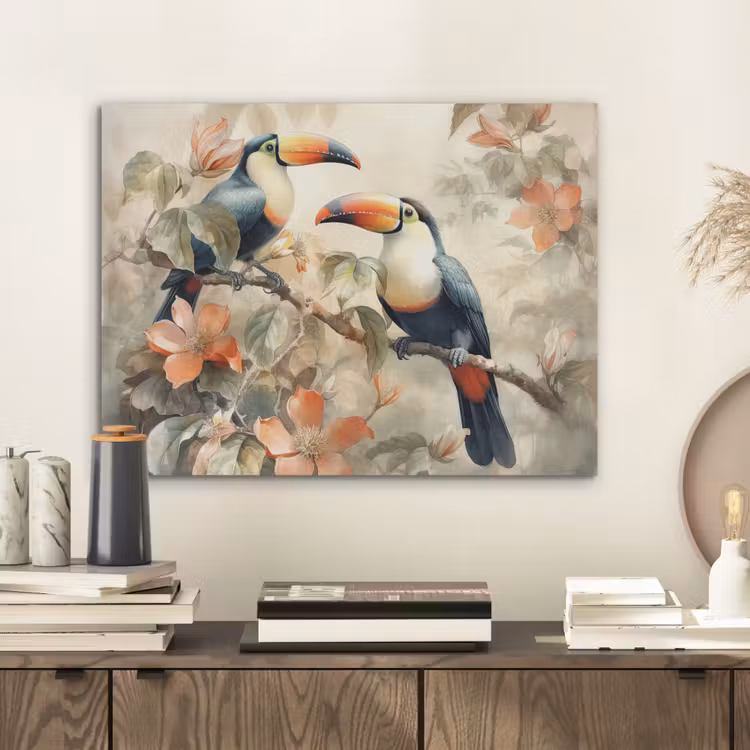 Toekan - Vogels - Bloemen - Tak PET vilt klein -sfeer1