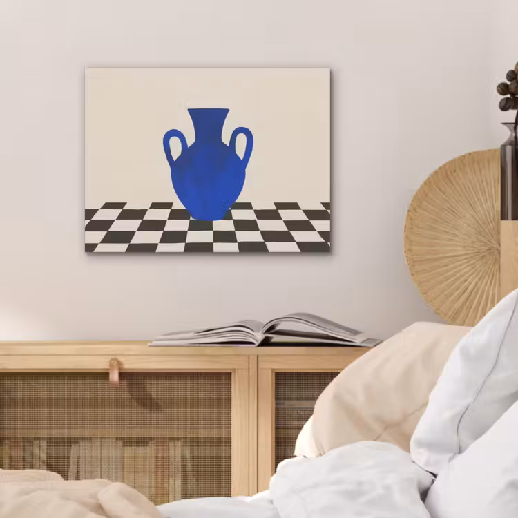 Vaas - Blauw - Geblokt - Modern PET vilt klein -sfeer3