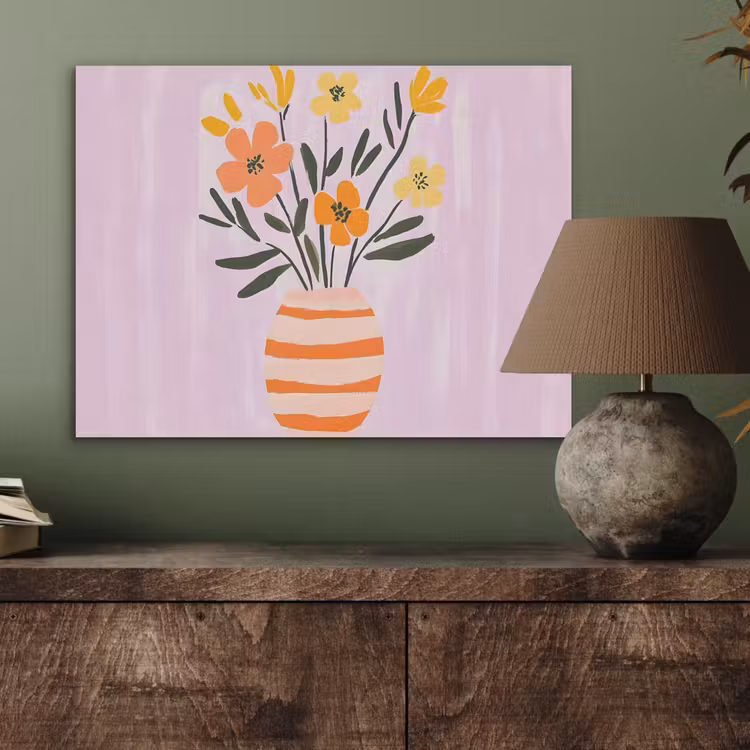 Vaas - Gestreept - Bloemen - Oranje PET vilt klein -sfeer2