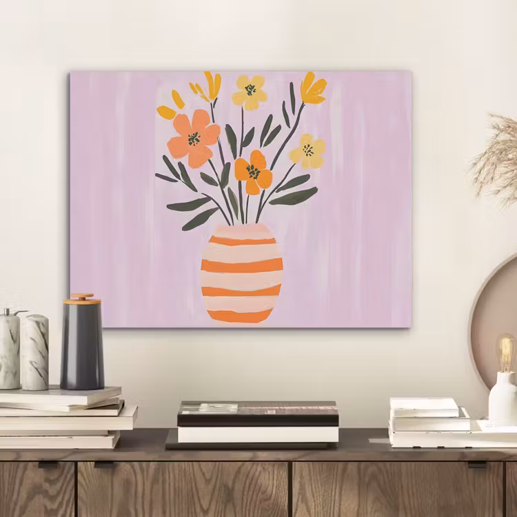 Vaas - Gestreept - Bloemen - Oranje PET vilt klein -sfeer1