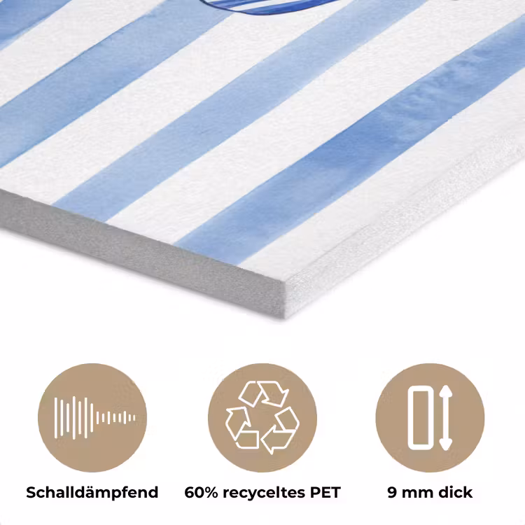 Vier schelpen - Blauw - Wit - Strepen PET vilt klein -closeup_DE