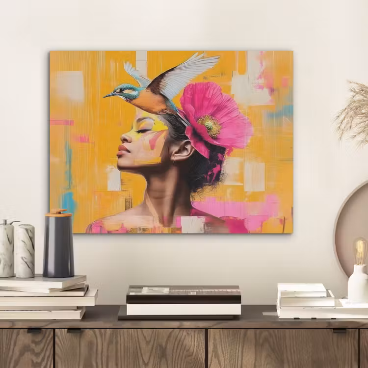 Vogel - Vrouw - Abstract - Bloem PET vilt klein -sfeer1