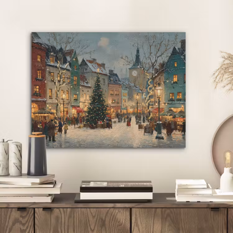 Kerstsfeer - Stadsplein - Kleurrijk PET vilt klein -sfeer1