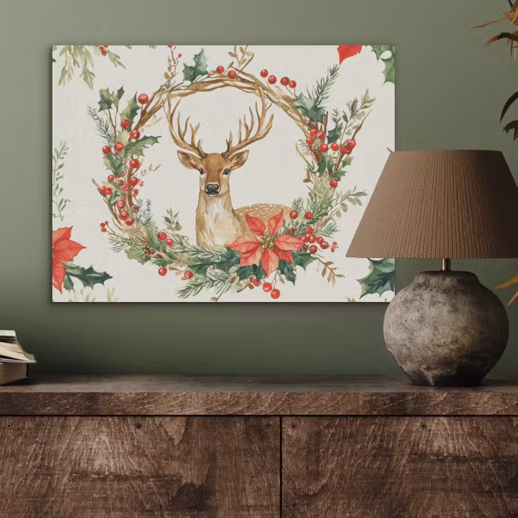 Kerstkrans - Hert - Hulst - Rood PET vilt klein -sfeer2
